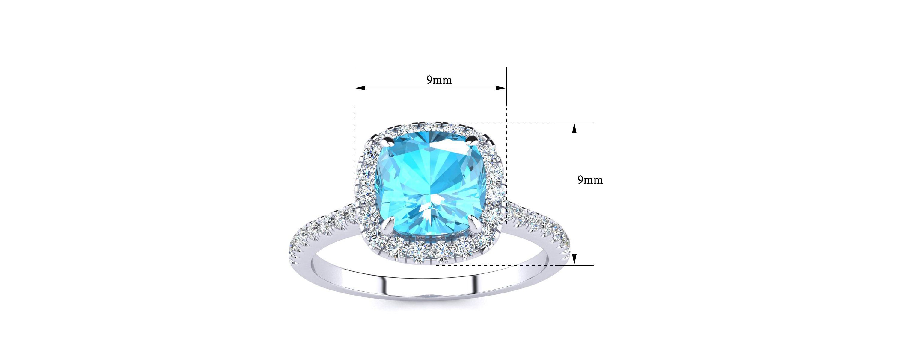 2 ct. t.w. Cushion Cut Blue Topaz and Halo Diamond Ring In Sterling Silver