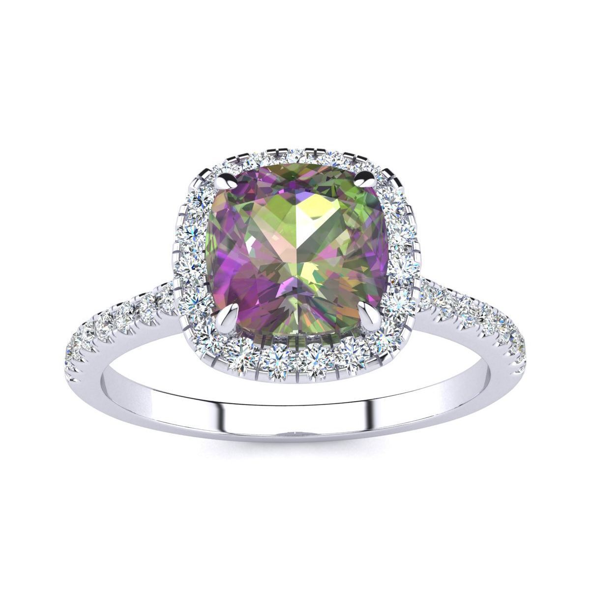 2 ct. t.w. Cushion Cut Mystic Topaz and Halo Diamond Ring In Sterling Silver