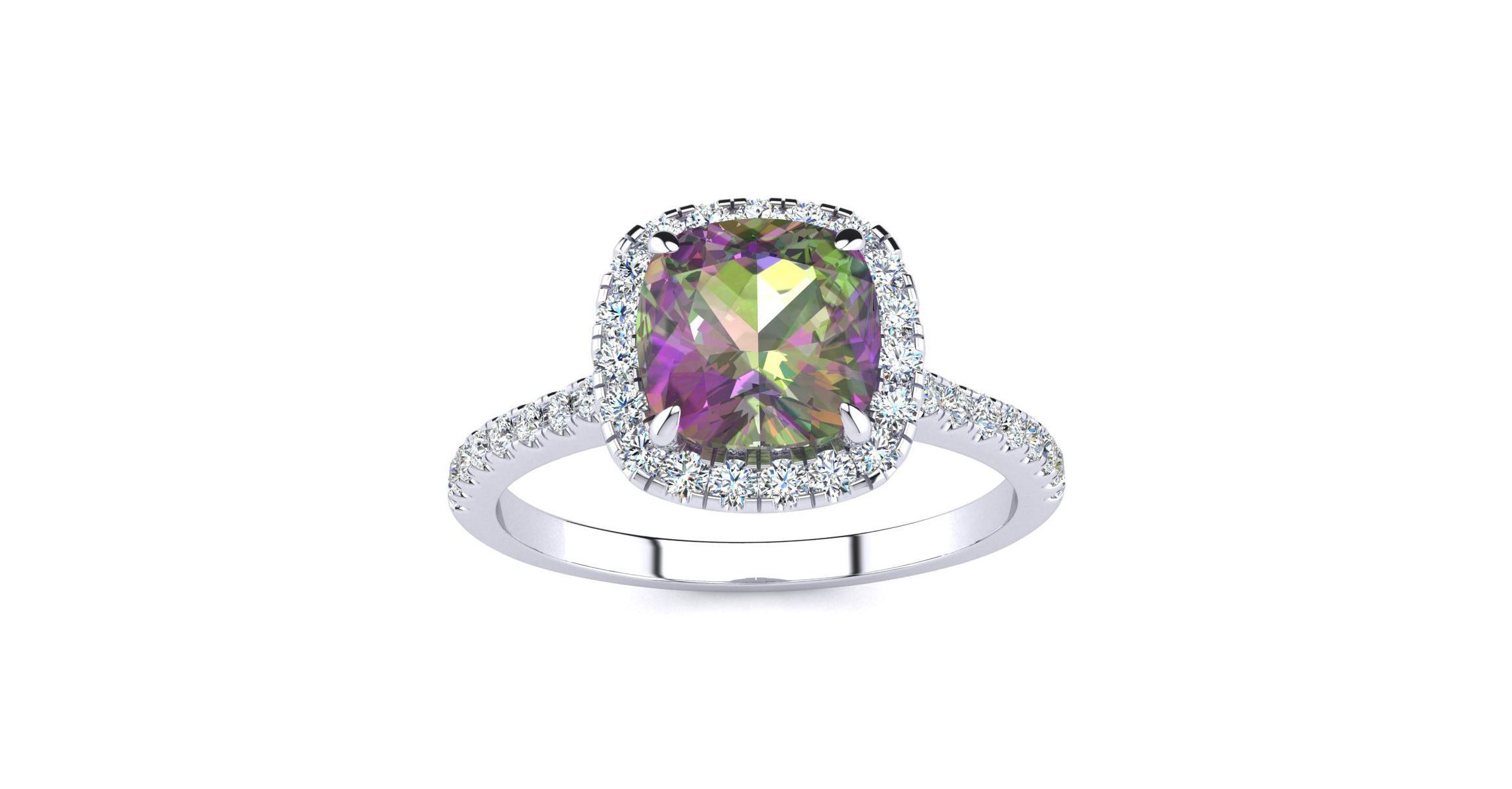 2 ct. t.w. Cushion Cut Mystic Topaz and Halo Diamond Ring In Sterling Silver
