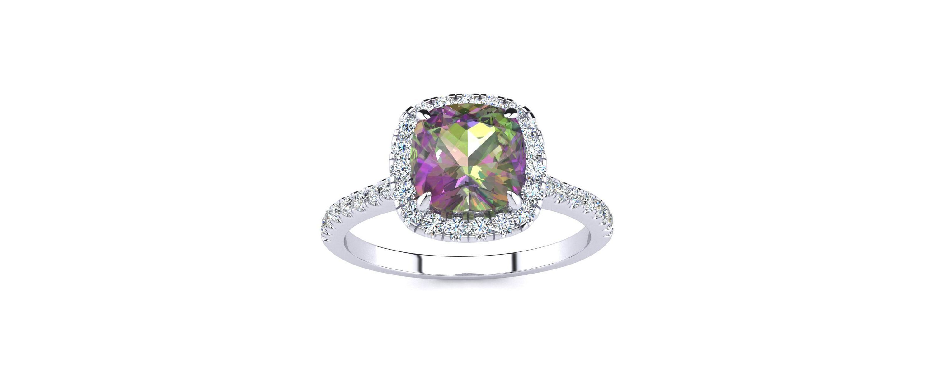2 ct. t.w. Cushion Cut Mystic Topaz and Halo Diamond Ring In Sterling Silver