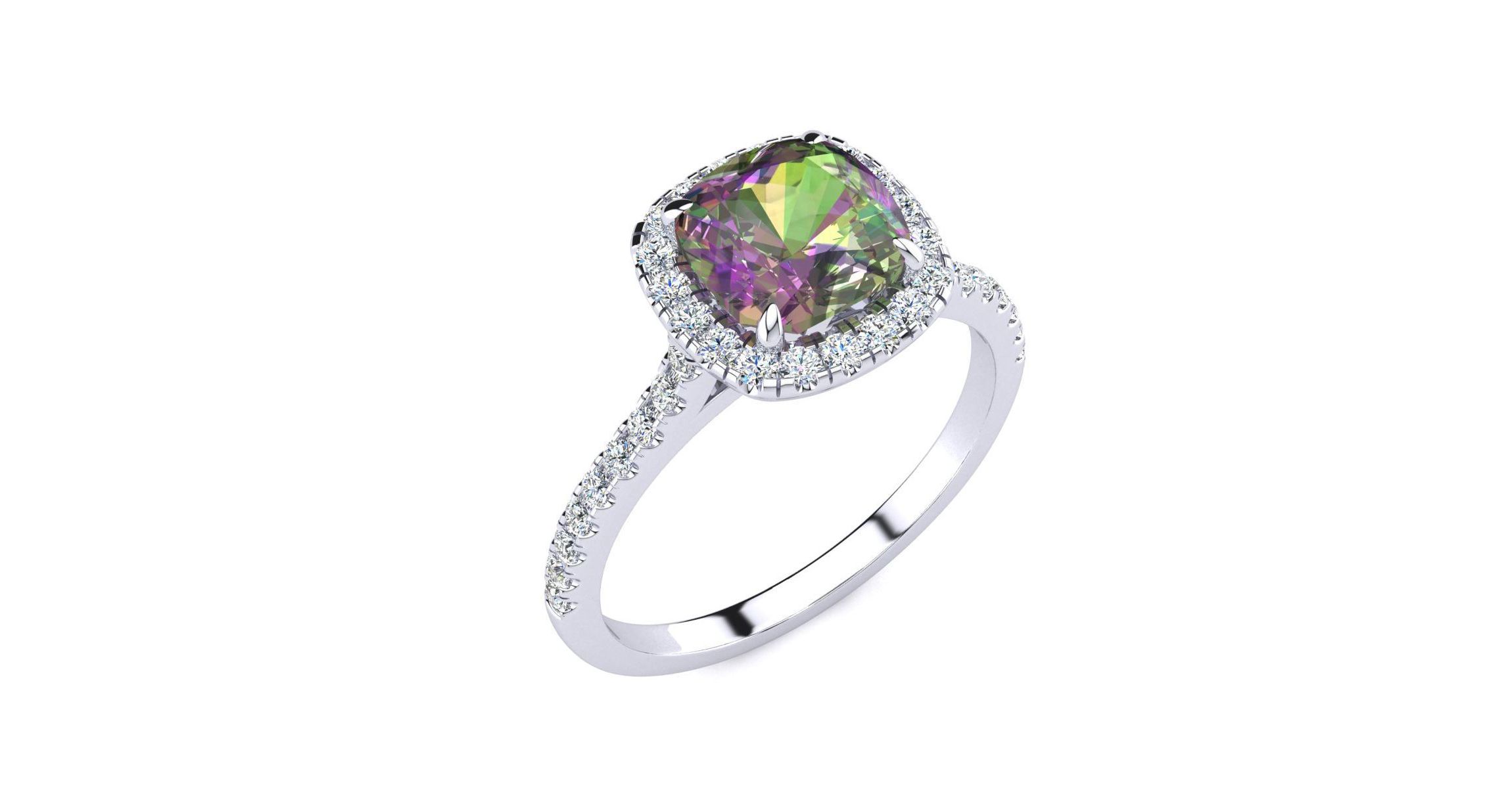 2 ct. t.w. Cushion Cut Mystic Topaz and Halo Diamond Ring In Sterling Silver