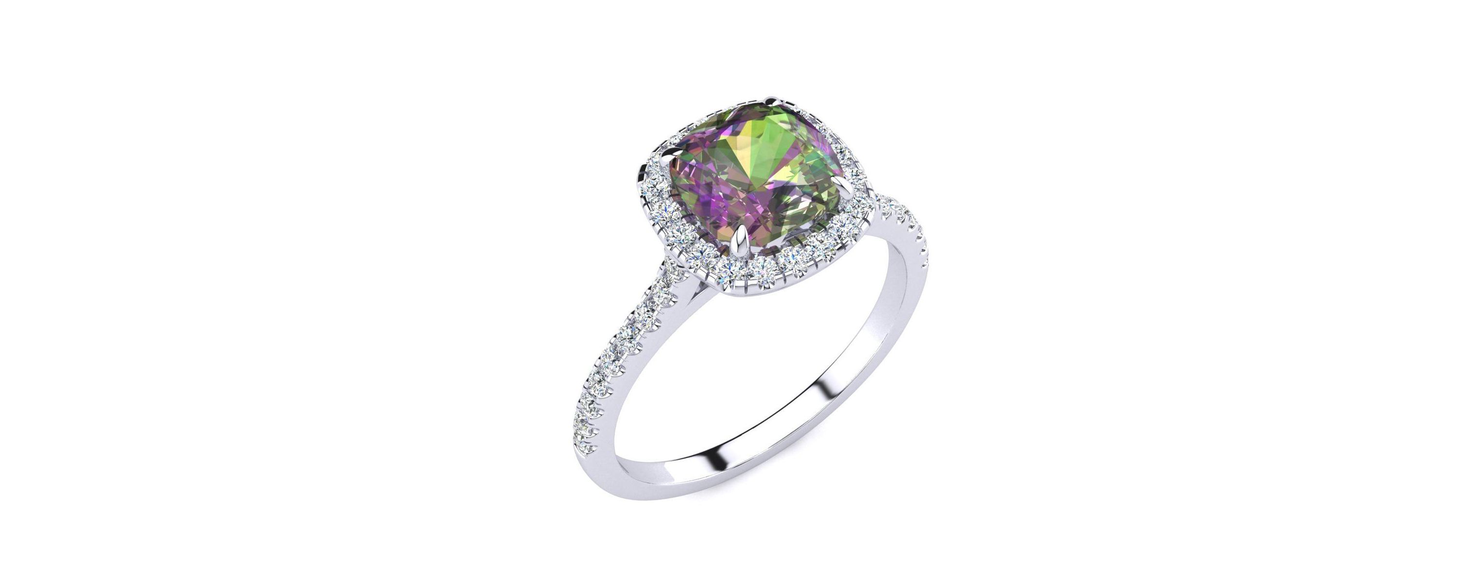 2 ct. t.w. Cushion Cut Mystic Topaz and Halo Diamond Ring In Sterling Silver