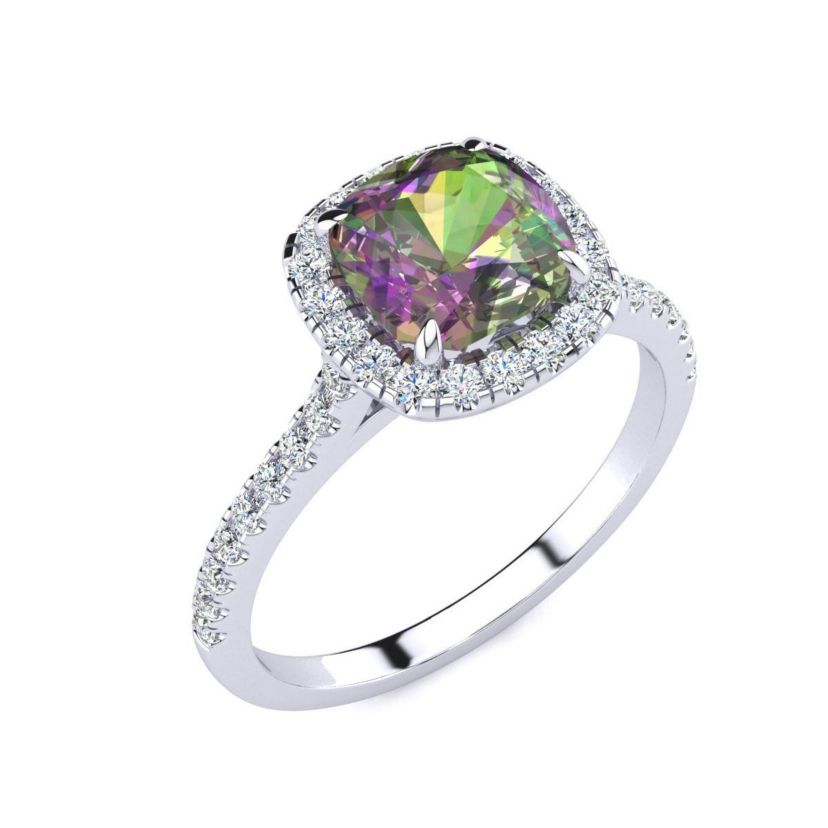 2 ct. t.w. Cushion Cut Mystic Topaz and Halo Diamond Ring In Sterling Silver