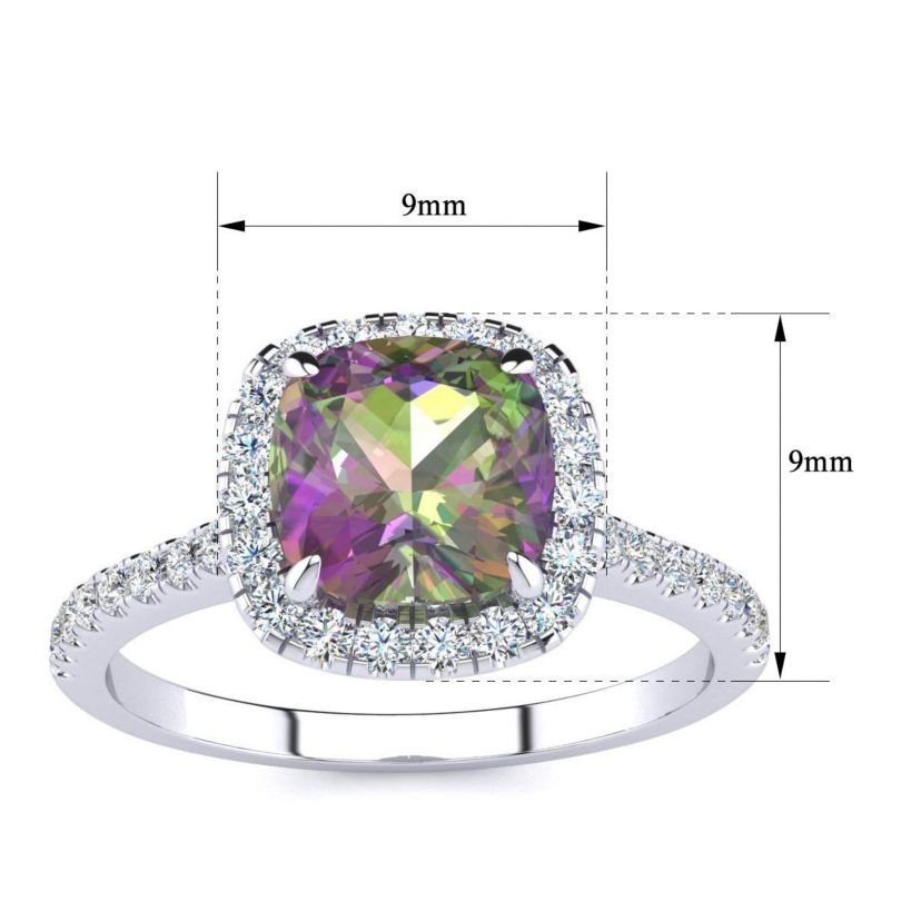 2 ct. t.w. Cushion Cut Mystic Topaz and Halo Diamond Ring In Sterling Silver