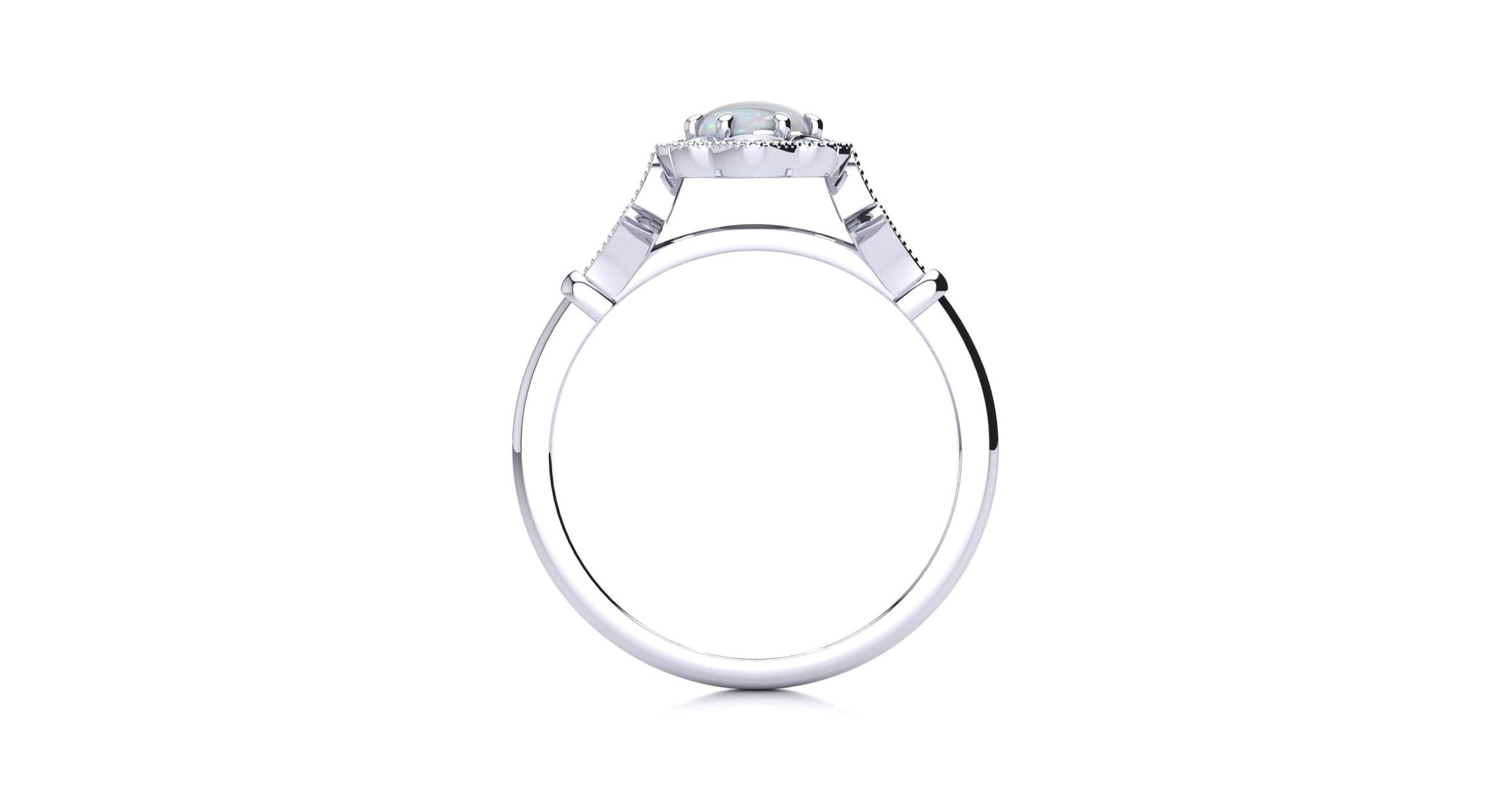 Lab Created 1 ct. t.w. Oval Shape Created Opal and Halo Diamond Ring In Sterling Silver