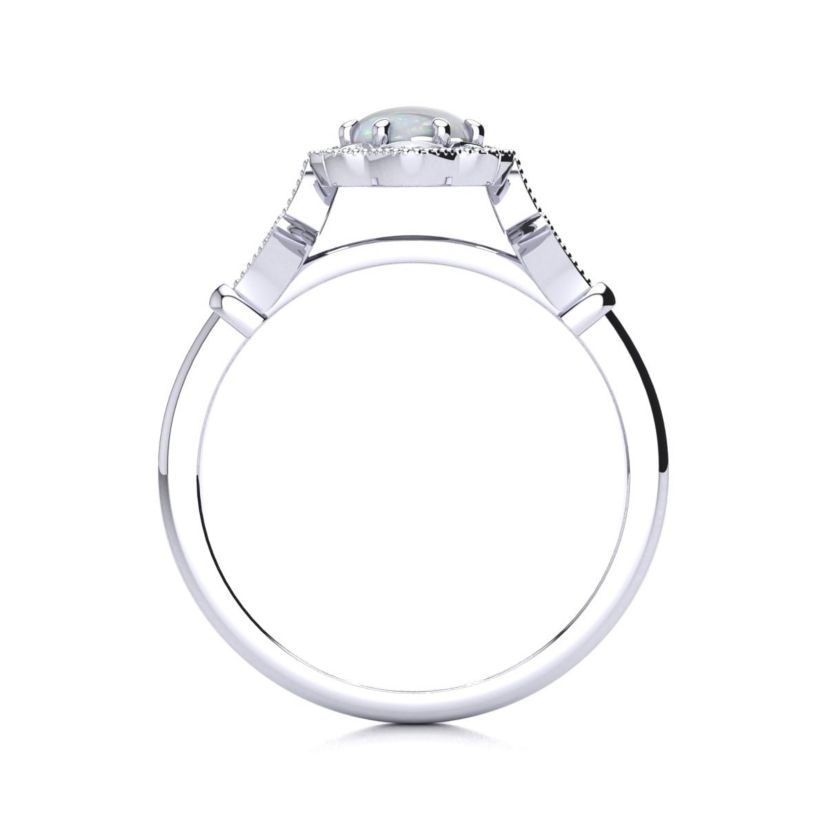Lab Created 1 ct. t.w. Oval Shape Created Opal and Halo Diamond Ring In Sterling Silver