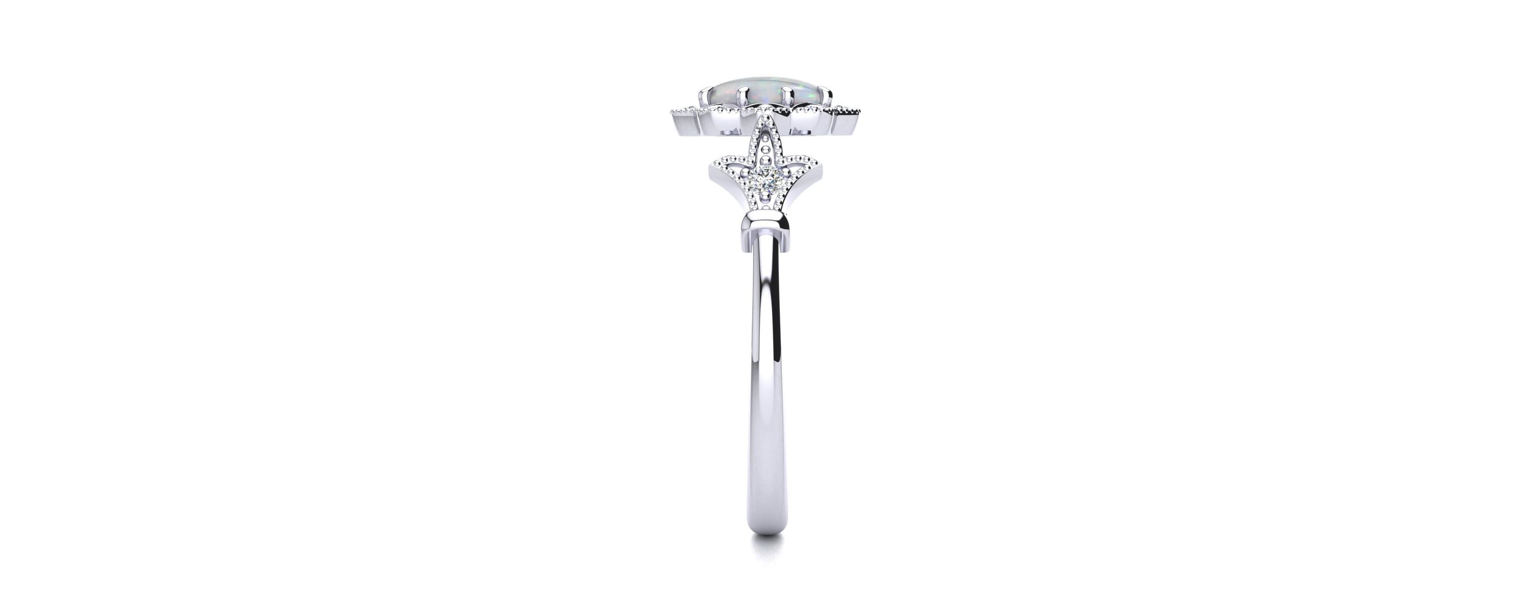 Lab Created 1 ct. t.w. Oval Shape Created Opal and Halo Diamond Ring In Sterling Silver