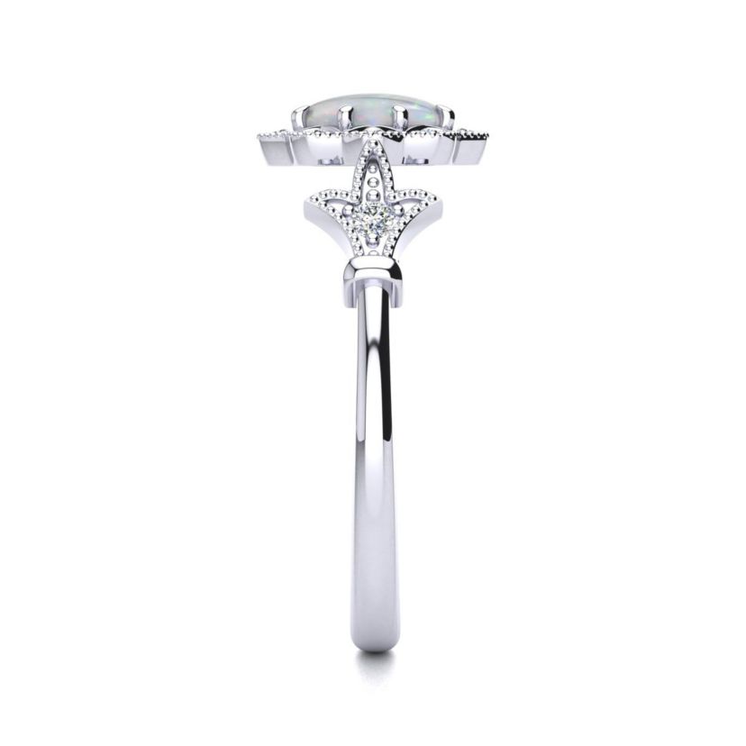 Lab Created 1 ct. t.w. Oval Shape Created Opal and Halo Diamond Ring In Sterling Silver