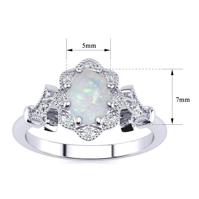 Lab Created 1 ct. t.w. Oval Shape Created Opal and Halo Diamond Ring In Sterling Silver