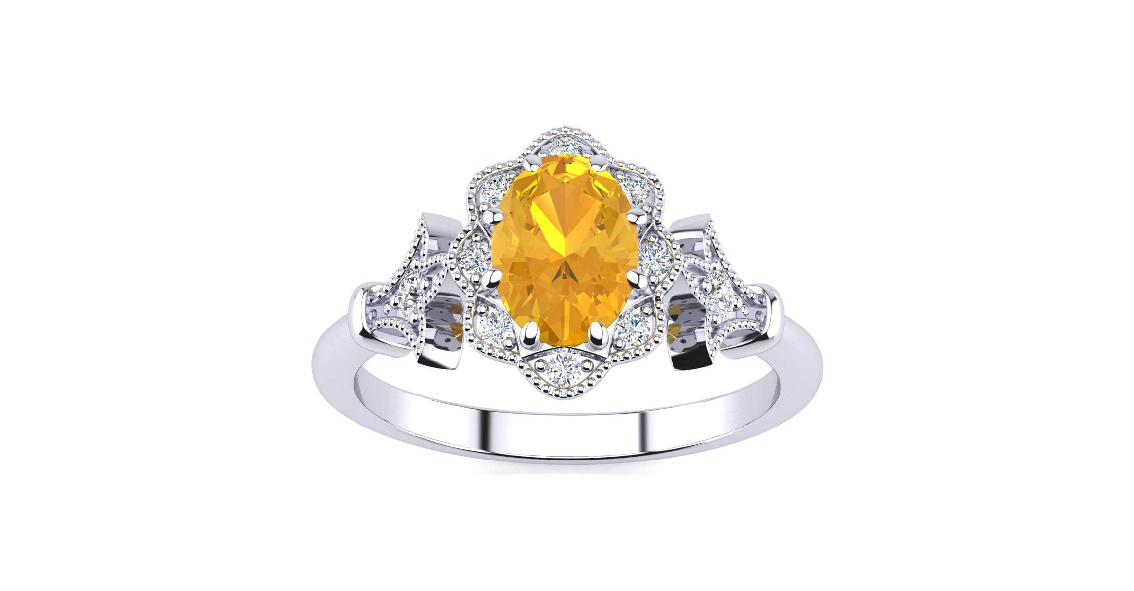 1 ct. t.w. Oval Shape Citrine and Halo Diamond Ring In Sterling Silver