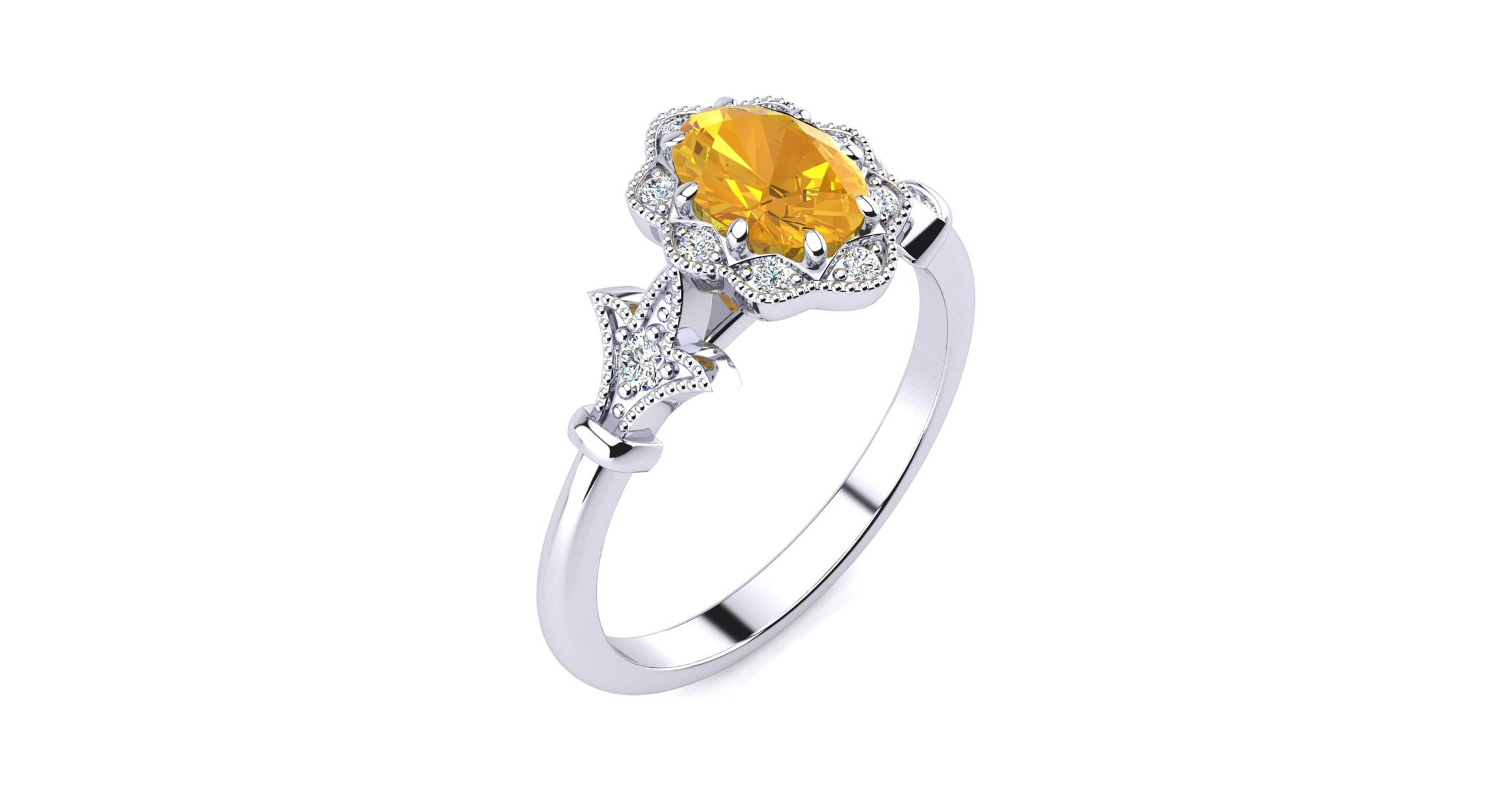 1 ct. t.w. Oval Shape Citrine and Halo Diamond Ring In Sterling Silver