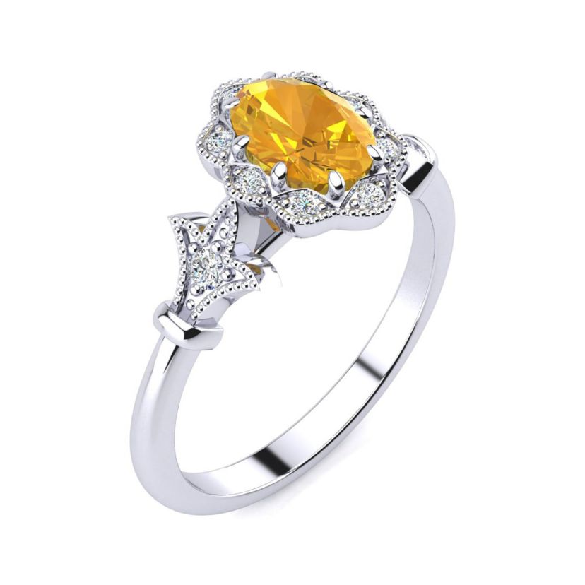 1 ct. t.w. Oval Shape Citrine and Halo Diamond Ring In Sterling Silver