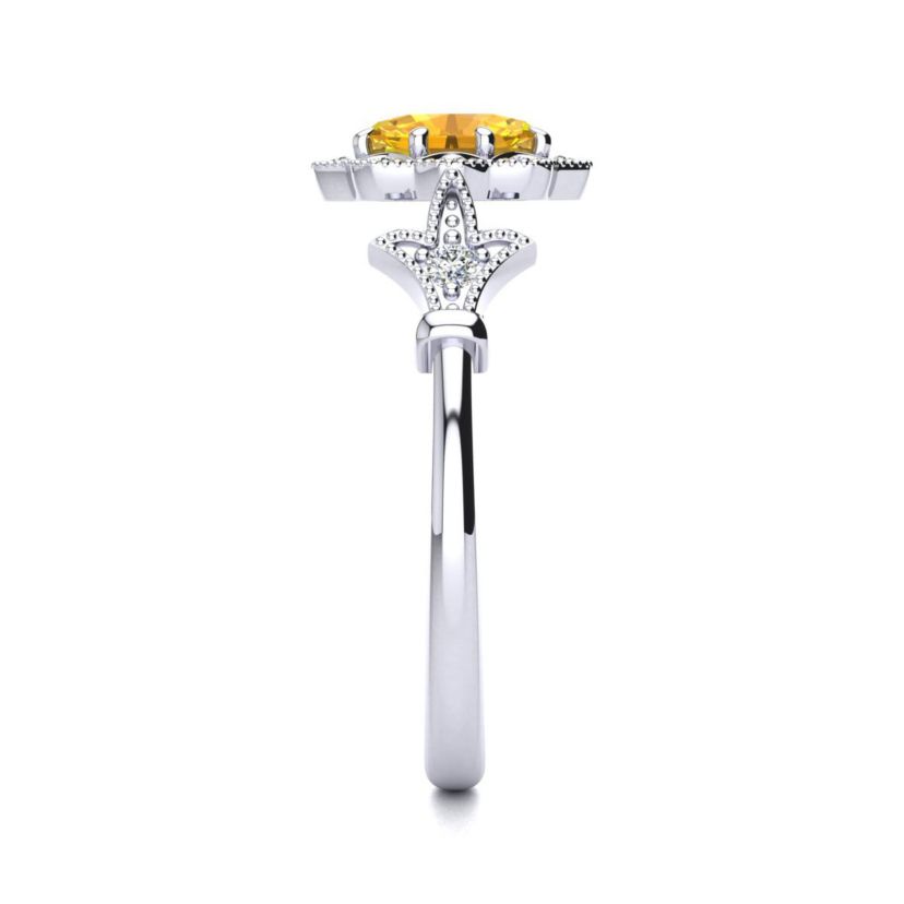 1 ct. t.w. Oval Shape Citrine and Halo Diamond Ring In Sterling Silver