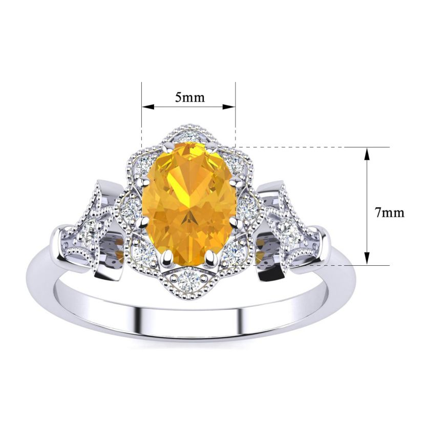 1 ct. t.w. Oval Shape Citrine and Halo Diamond Ring In Sterling Silver