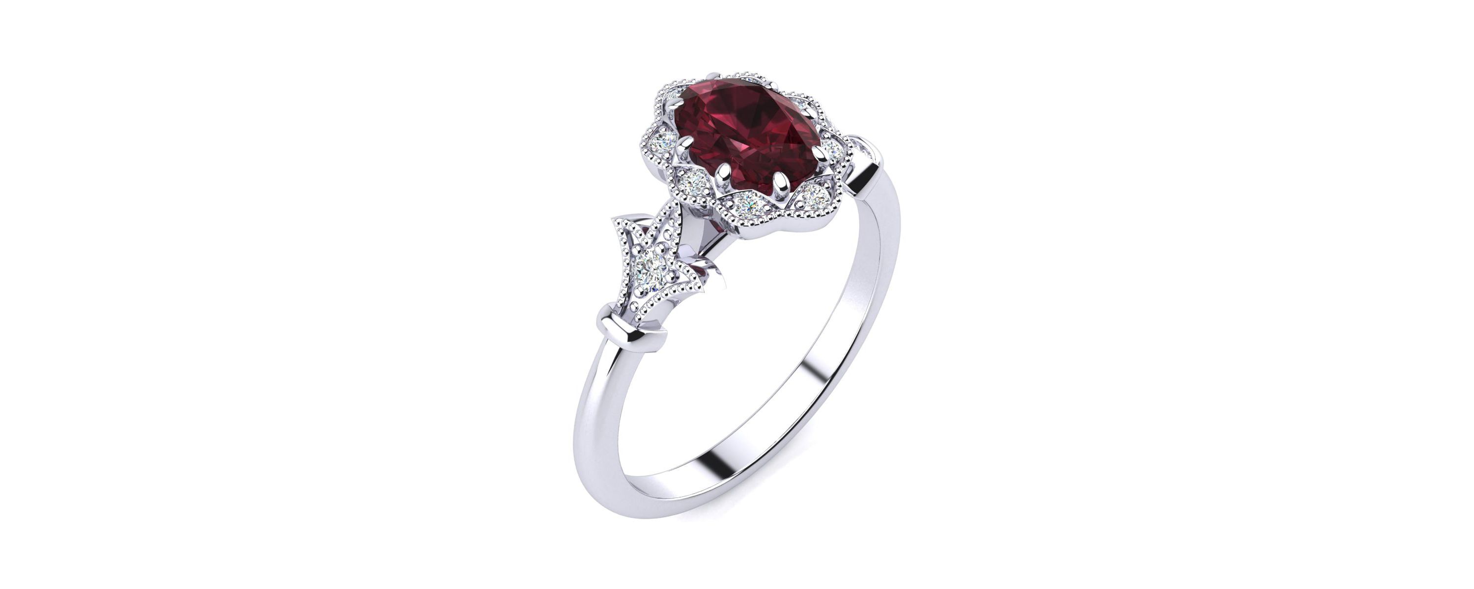 1 ct. t.w. Oval Shape Garnet and Halo Diamond Ring In Sterling Silver