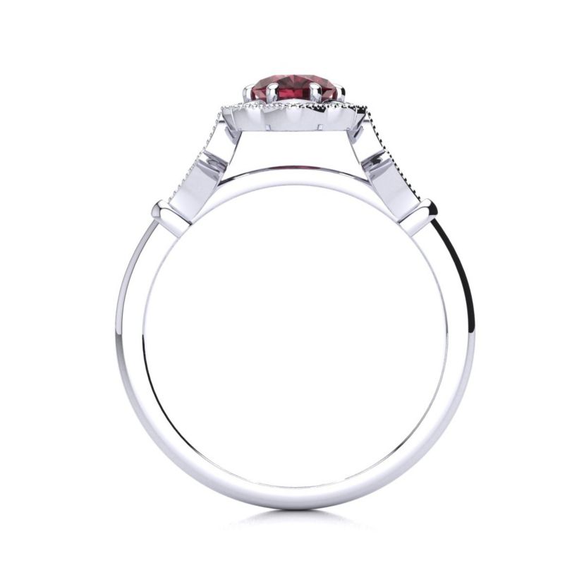 1 ct. t.w. Oval Shape Garnet and Halo Diamond Ring In Sterling Silver