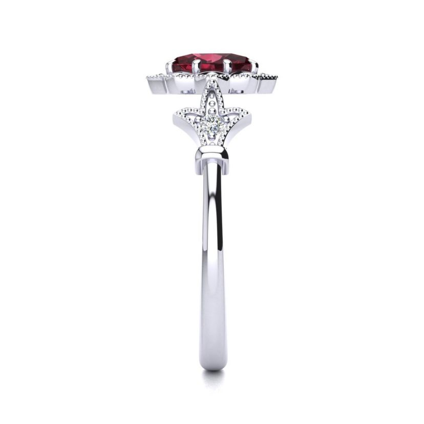 1 ct. t.w. Oval Shape Garnet and Halo Diamond Ring In Sterling Silver