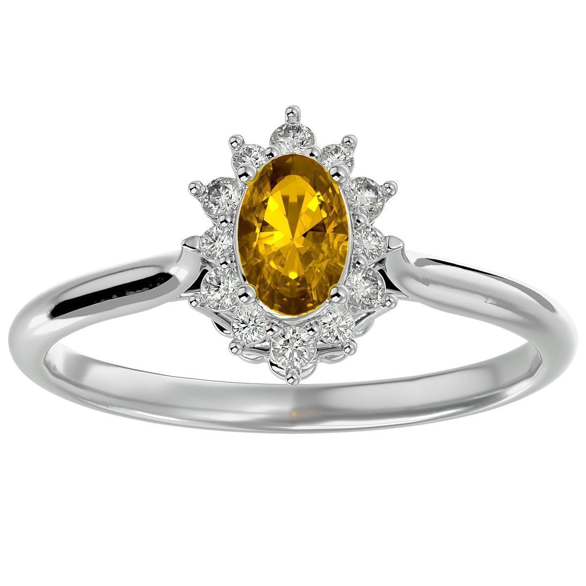 2/3 ct. t.w. Oval Shape Citrine and Halo Diamond Ring In Sterling Silver