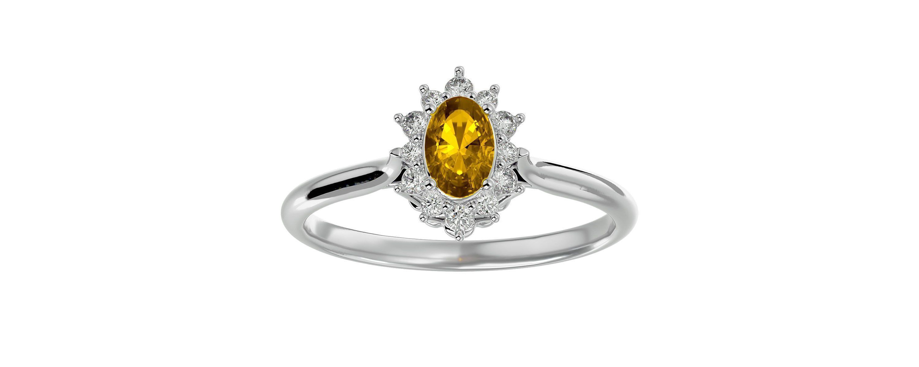 2/3 ct. t.w. Oval Shape Citrine and Halo Diamond Ring In Sterling Silver