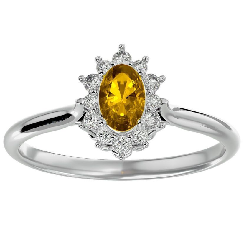 2/3 ct. t.w. Oval Shape Citrine and Halo Diamond Ring In Sterling Silver