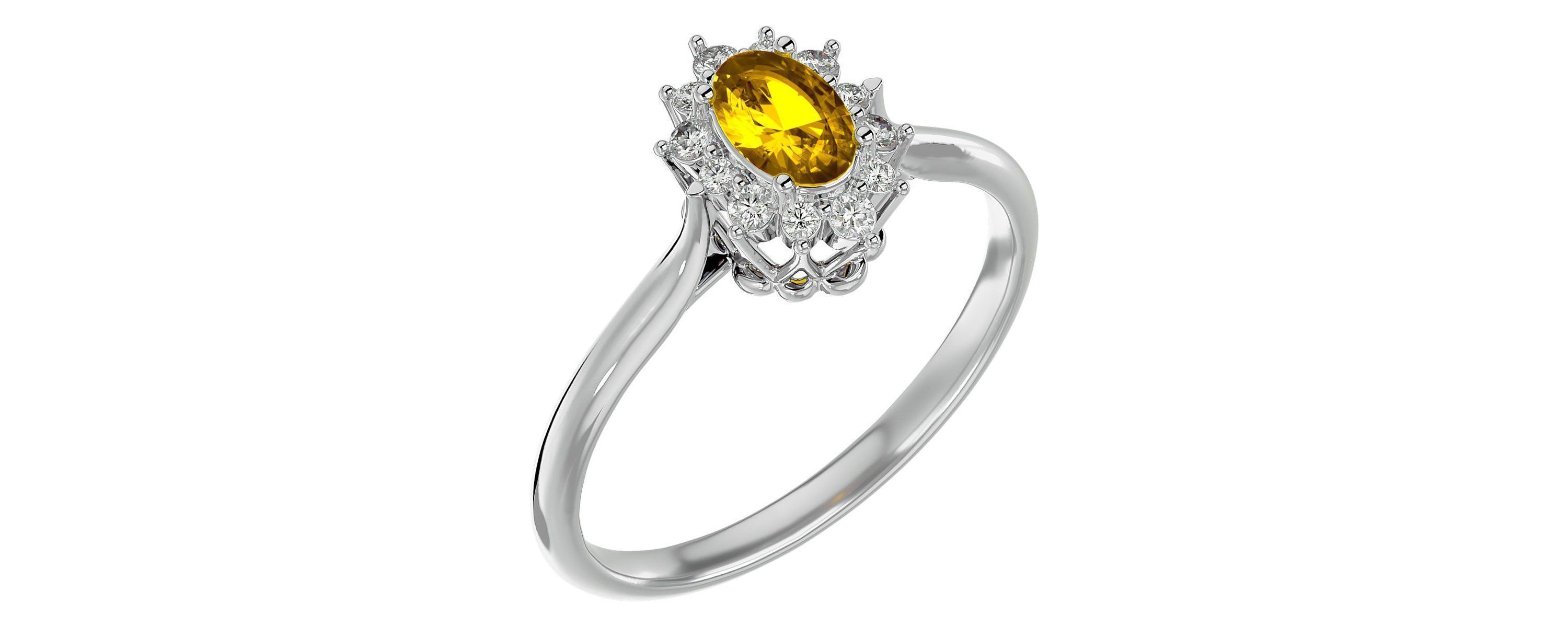 2/3 ct. t.w. Oval Shape Citrine and Halo Diamond Ring In Sterling Silver