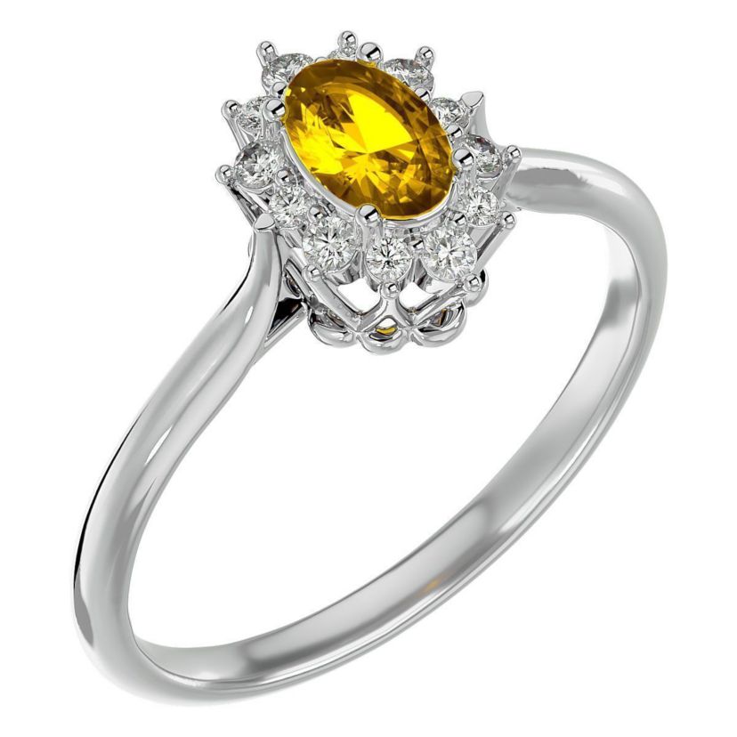 2/3 ct. t.w. Oval Shape Citrine and Halo Diamond Ring In Sterling Silver
