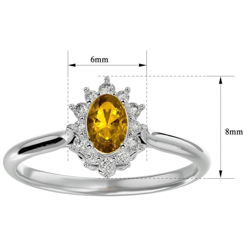 2/3 ct. t.w. Oval Shape Citrine and Halo Diamond Ring In Sterling Silver