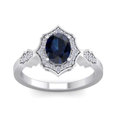 Belk & Co Lab Created 1 1/2 Carat Oval Shape Gemstone and Halo Diamond Ring In Sterling Silver, 6