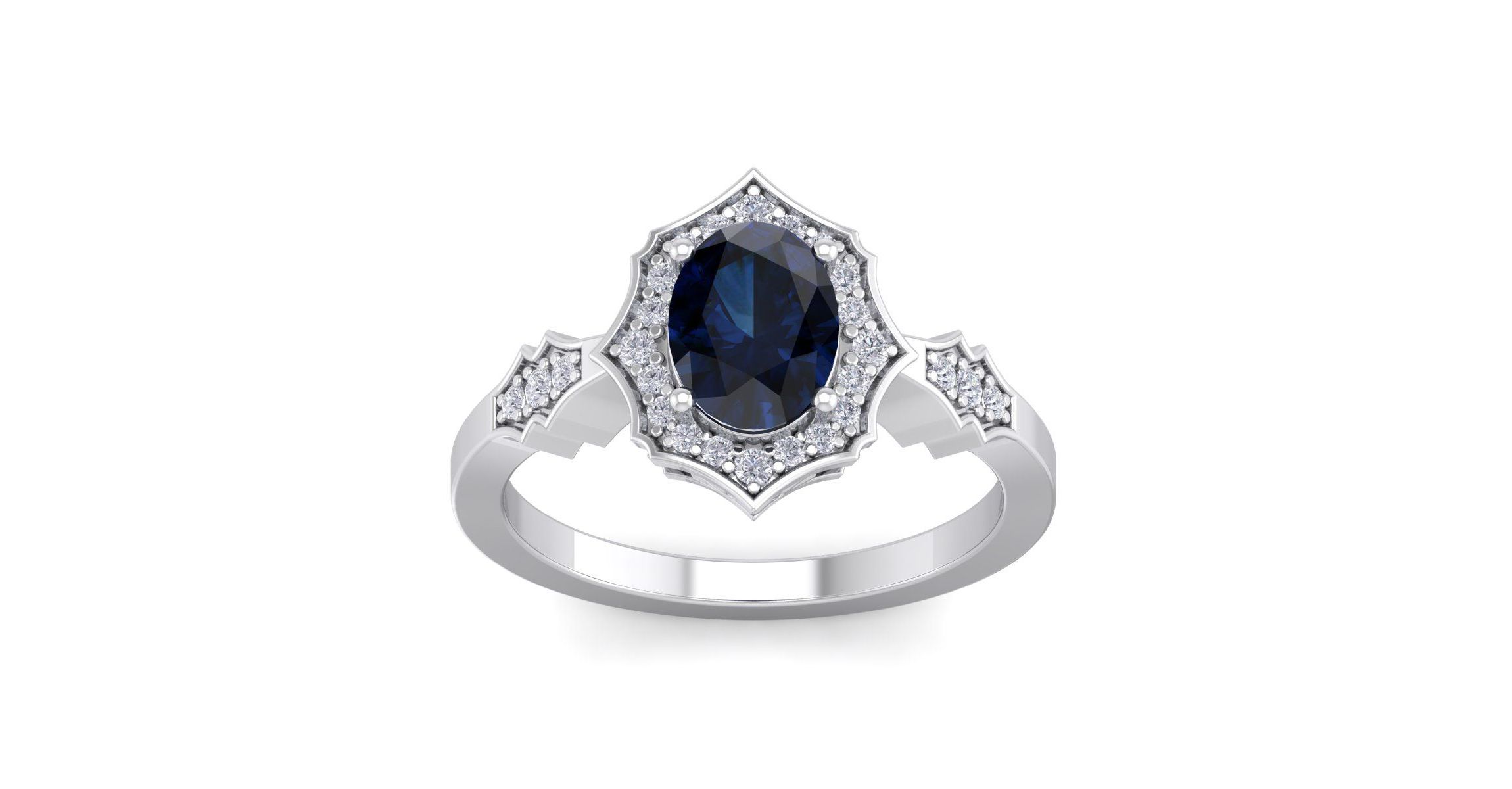 Lab Created 1 1/2 ct. t.w. Oval Shape Created Sapphire and Halo Diamond Ring In Sterling Silver