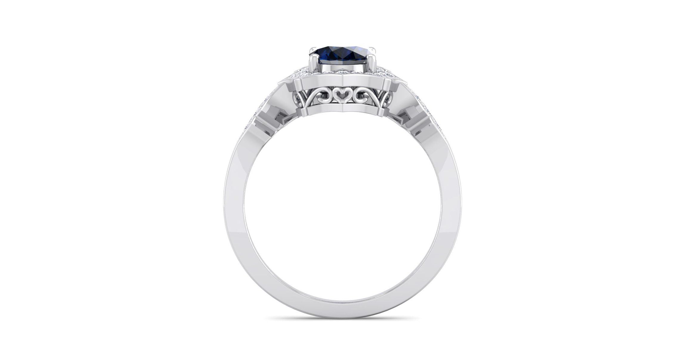 Lab Created 1 1/2 ct. t.w. Oval Shape Created Sapphire and Halo Diamond Ring In Sterling Silver