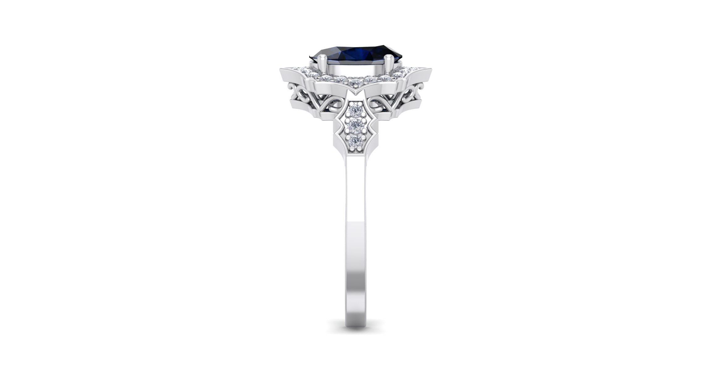 Lab Created 1 1/2 ct. t.w. Oval Shape Created Sapphire and Halo Diamond Ring In Sterling Silver