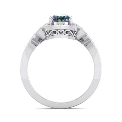 1 1/2 Carat Oval Shape Mystic Topaz and Halo Diamond Ring Sterling Silver