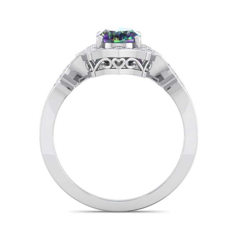 1 1/2 ct. t.w. Oval Shape Mystic Topaz and Halo Diamond Ring In Sterling Silver