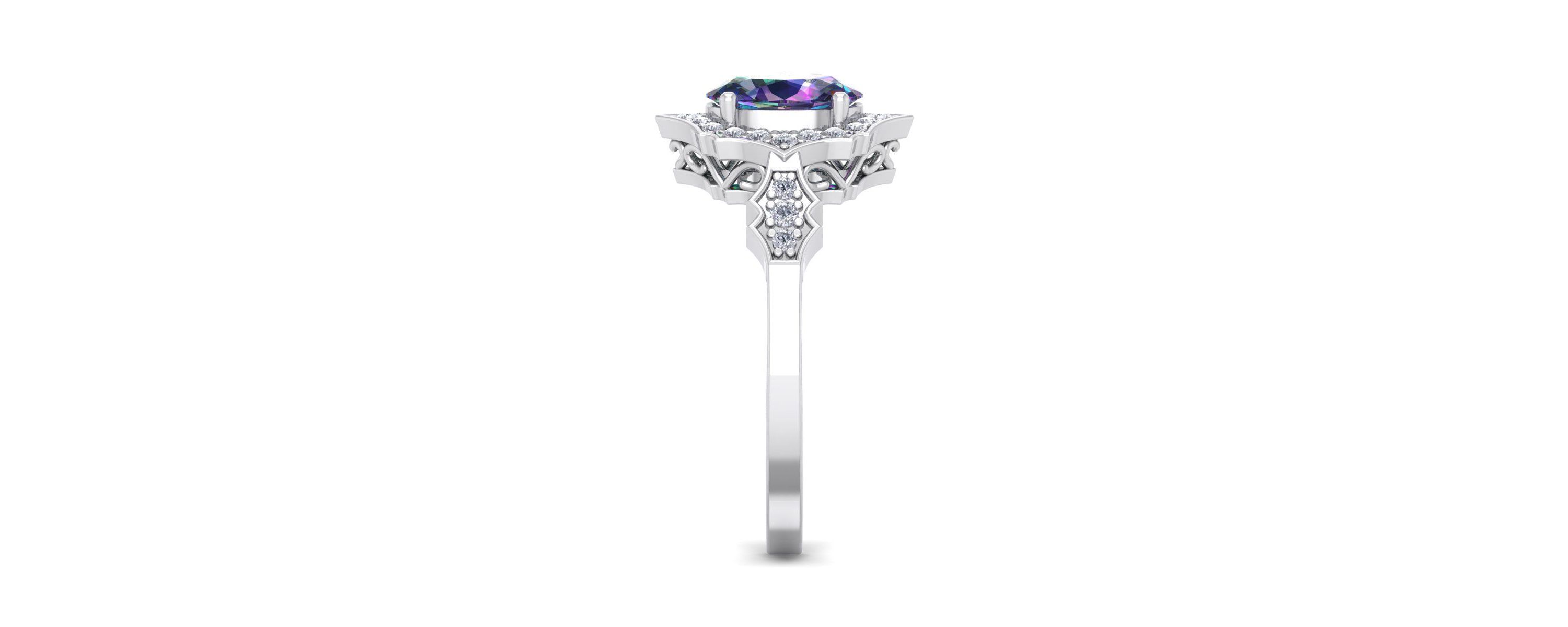 1 1/2 ct. t.w. Oval Shape Mystic Topaz and Halo Diamond Ring In Sterling Silver