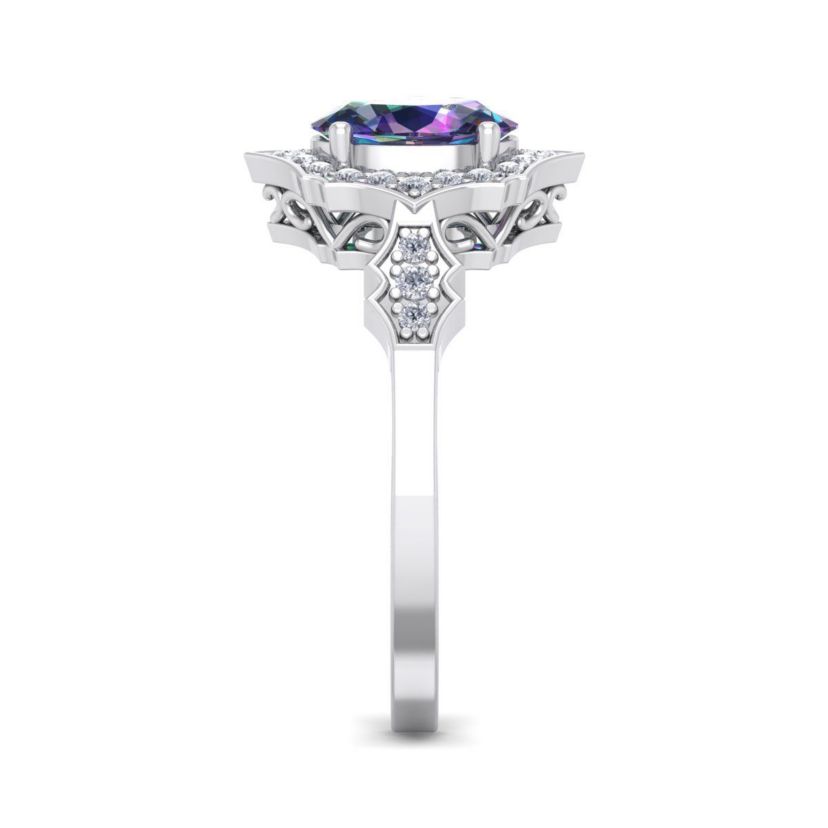 1 1/2 ct. t.w. Oval Shape Mystic Topaz and Halo Diamond Ring In Sterling Silver