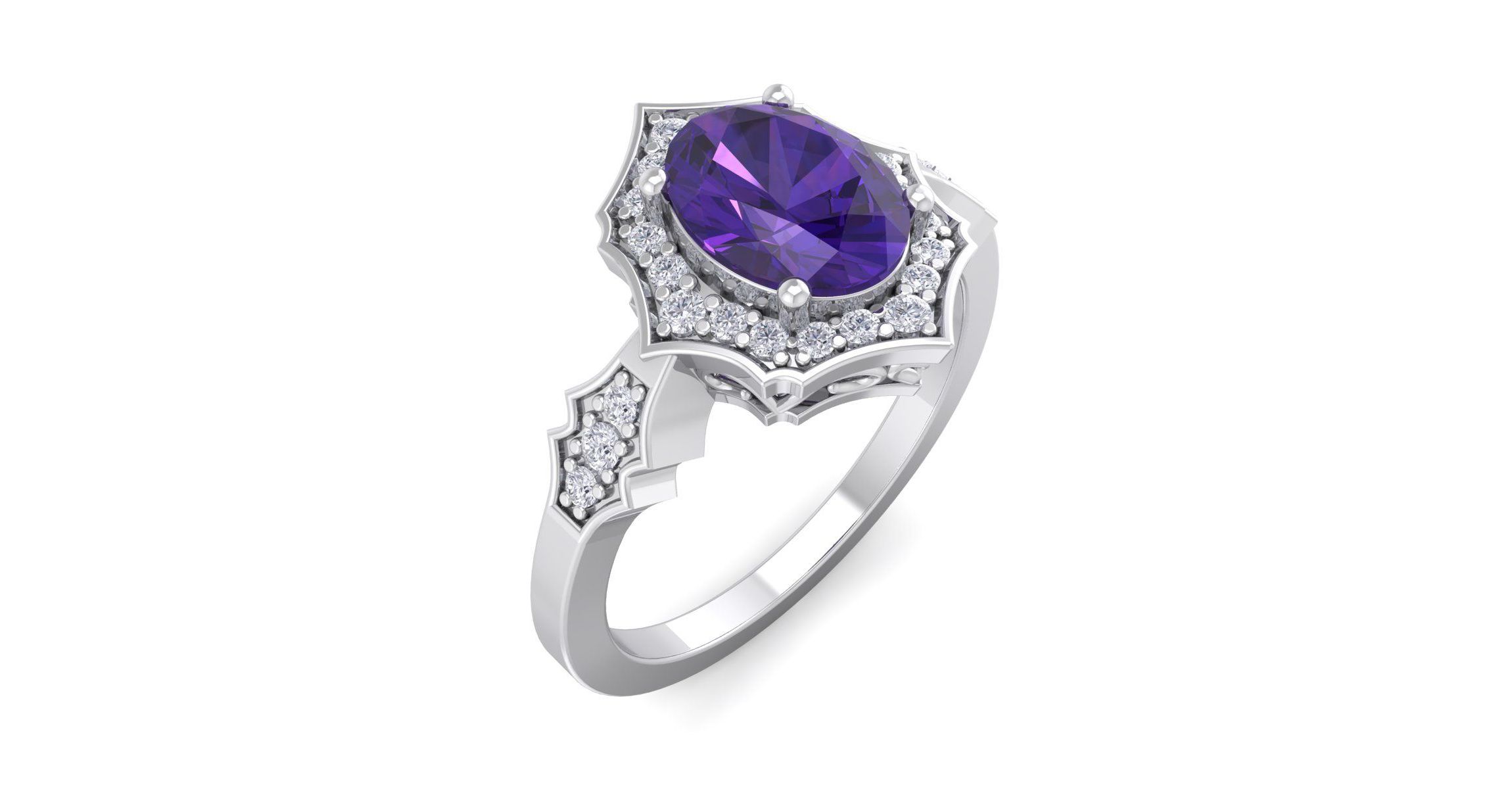 1 1/2 ct. t.w. Oval Shape Amethyst and Halo Diamond Ring In Sterling Silver