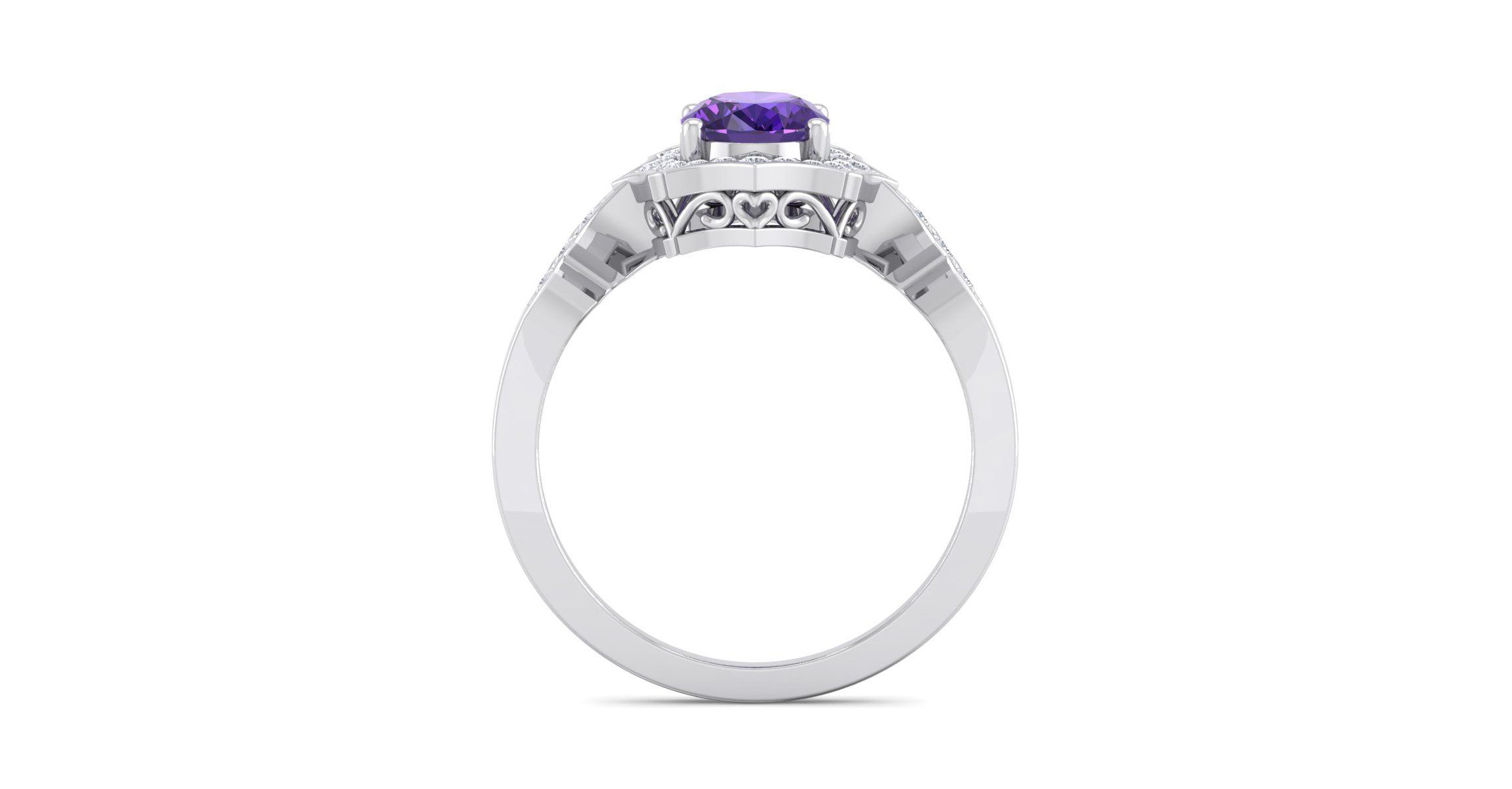 1 1/2 ct. t.w. Oval Shape Amethyst and Halo Diamond Ring In Sterling Silver