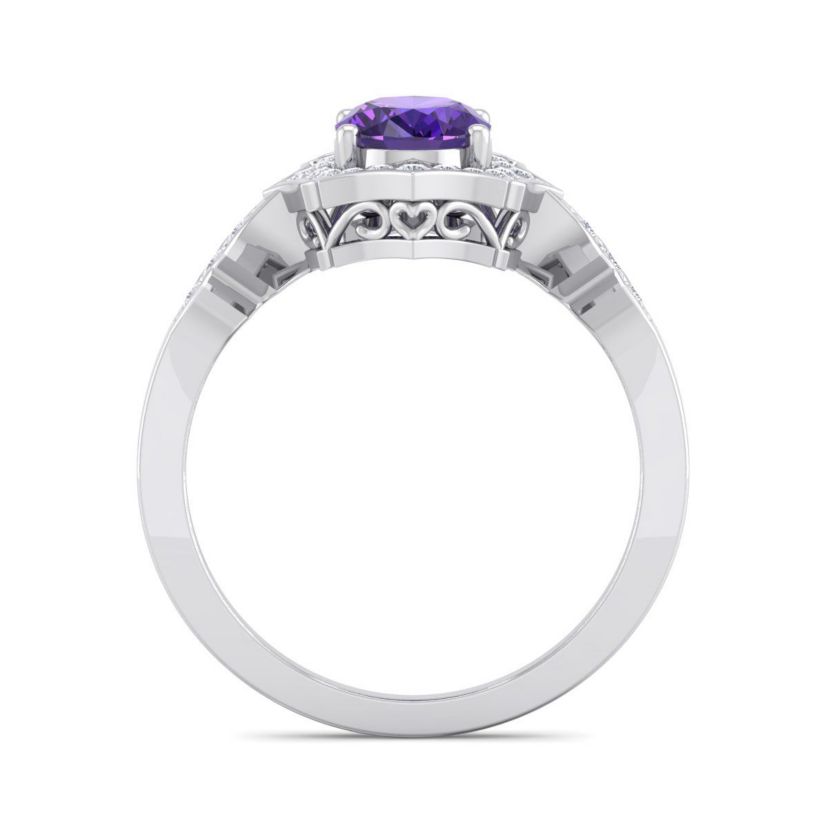 1 1/2 ct. t.w. Oval Shape Amethyst and Halo Diamond Ring In Sterling Silver