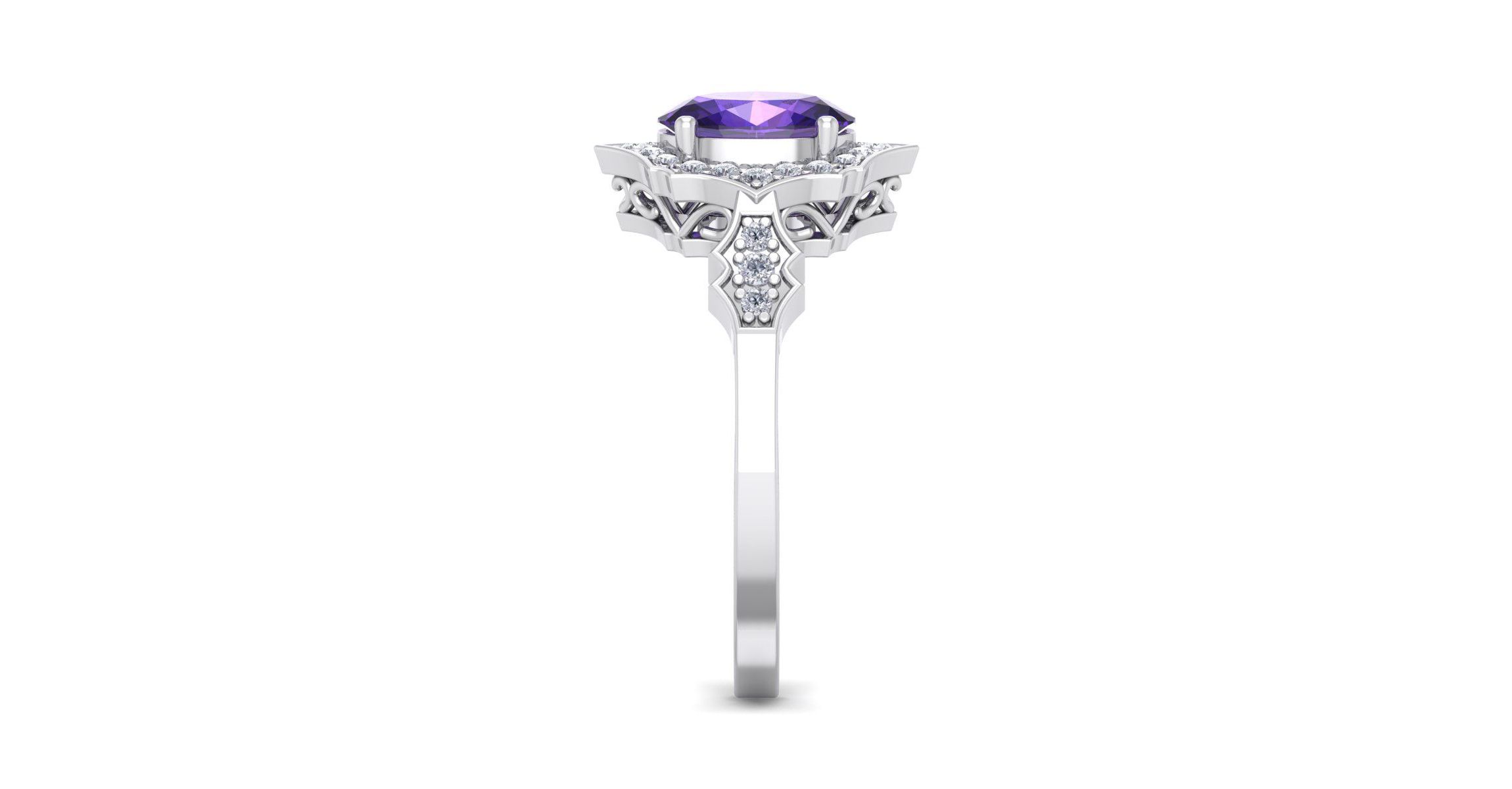 1 1/2 ct. t.w. Oval Shape Amethyst and Halo Diamond Ring In Sterling Silver