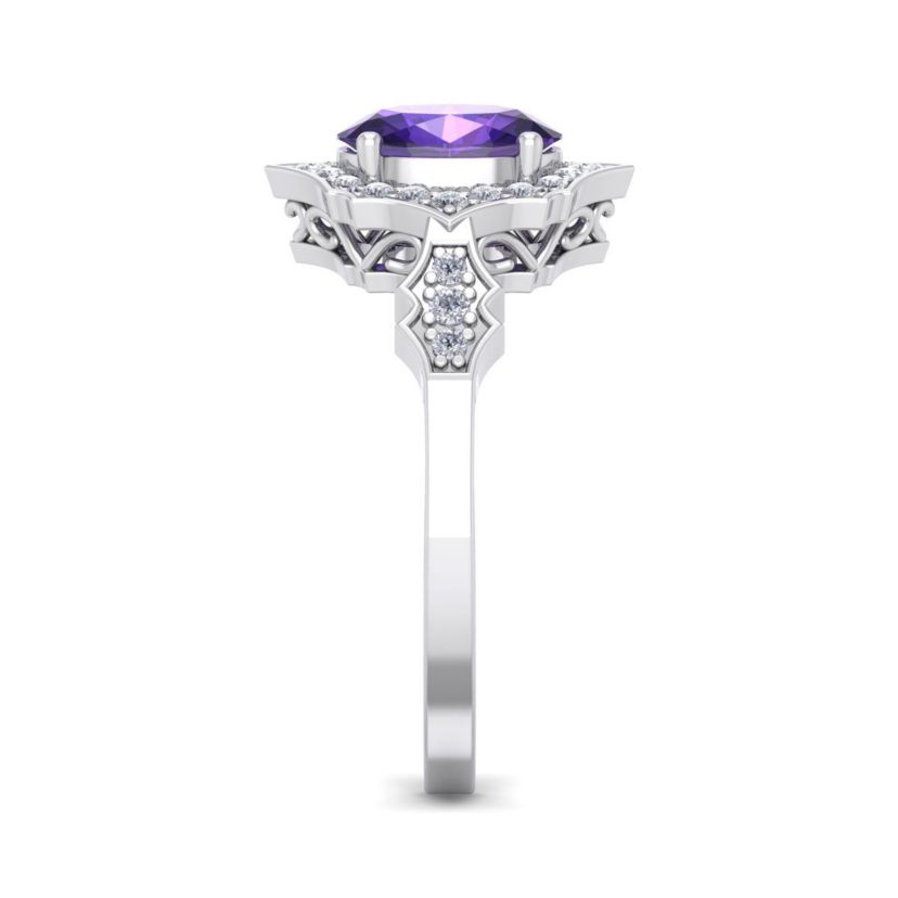 1 1/2 ct. t.w. Oval Shape Amethyst and Halo Diamond Ring In Sterling Silver