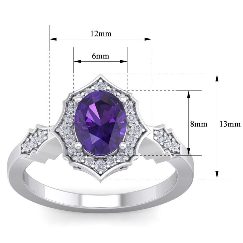 1 1/2 ct. t.w. Oval Shape Amethyst and Halo Diamond Ring In Sterling Silver