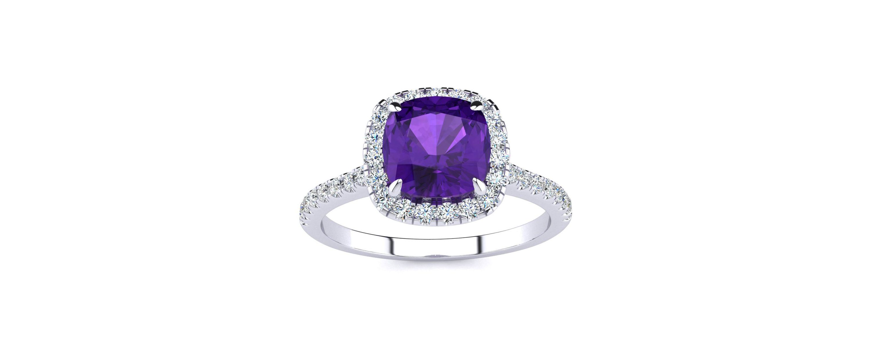 2 ct. t.w. Cushion Cut Amethyst and Halo Diamond Ring In Sterling Silver