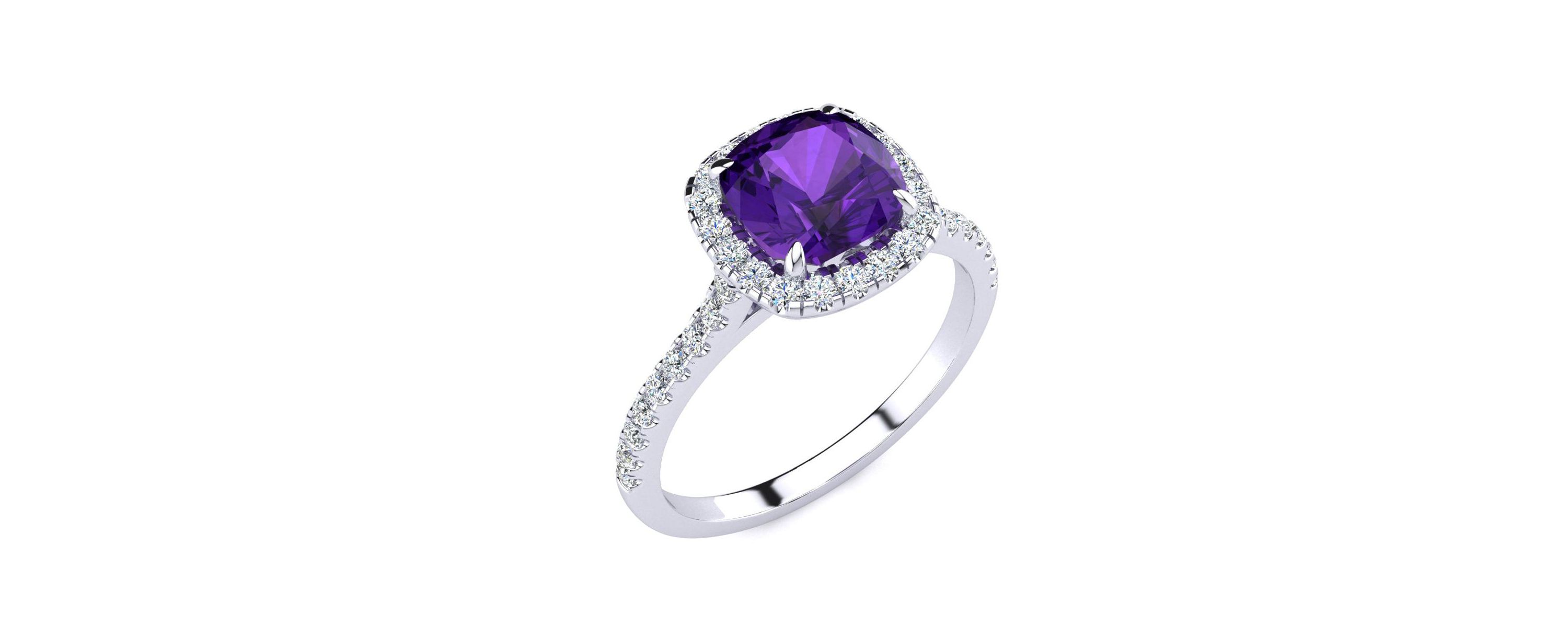 2 ct. t.w. Cushion Cut Amethyst and Halo Diamond Ring In Sterling Silver