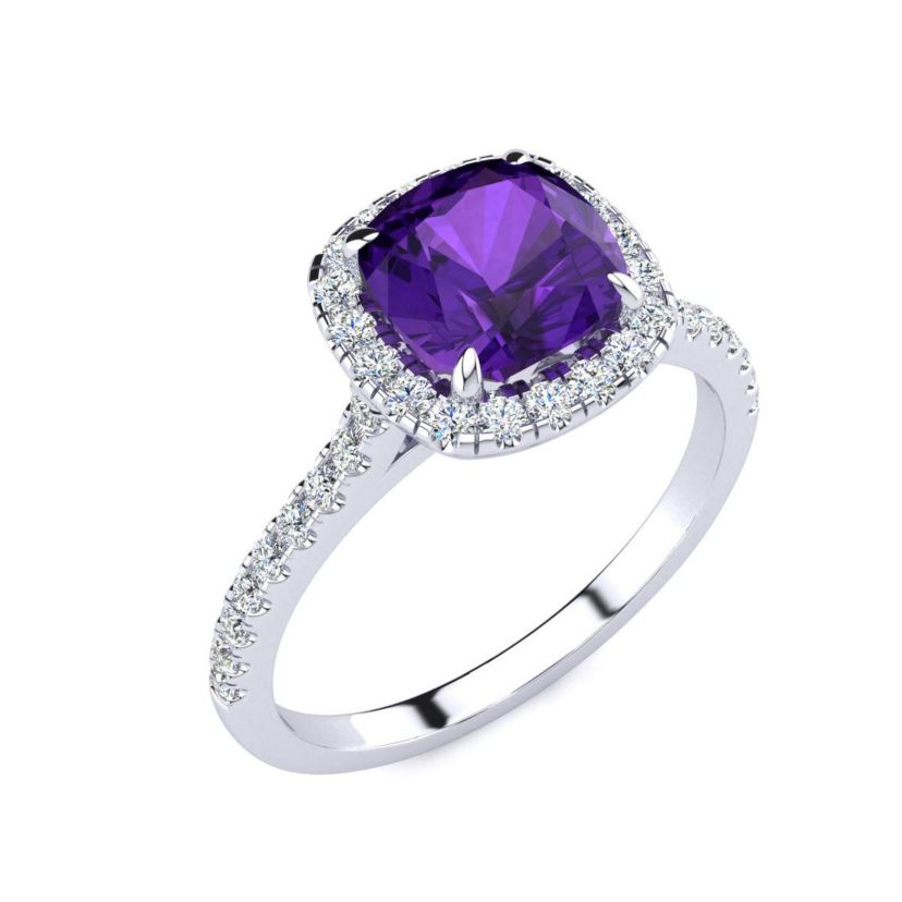 2 ct. t.w. Cushion Cut Amethyst and Halo Diamond Ring In Sterling Silver