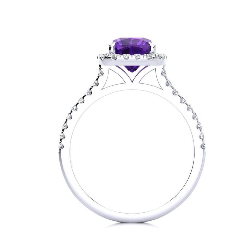 2 ct. t.w. Cushion Cut Amethyst and Halo Diamond Ring In Sterling Silver