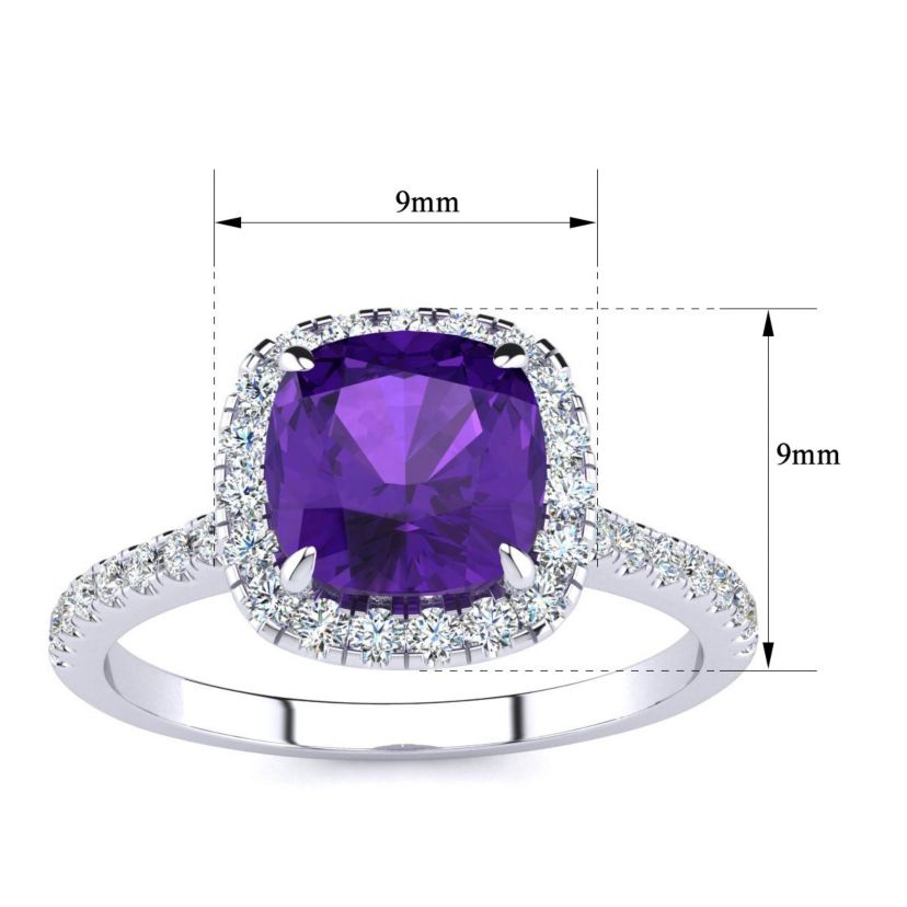2 ct. t.w. Cushion Cut Amethyst and Halo Diamond Ring In Sterling Silver