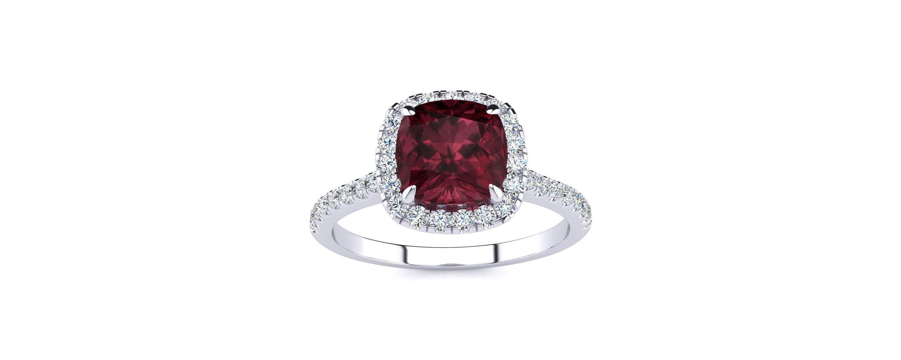 2 ct. t.w. Cushion Cut Garnet and Halo Diamond Ring In Sterling Silver