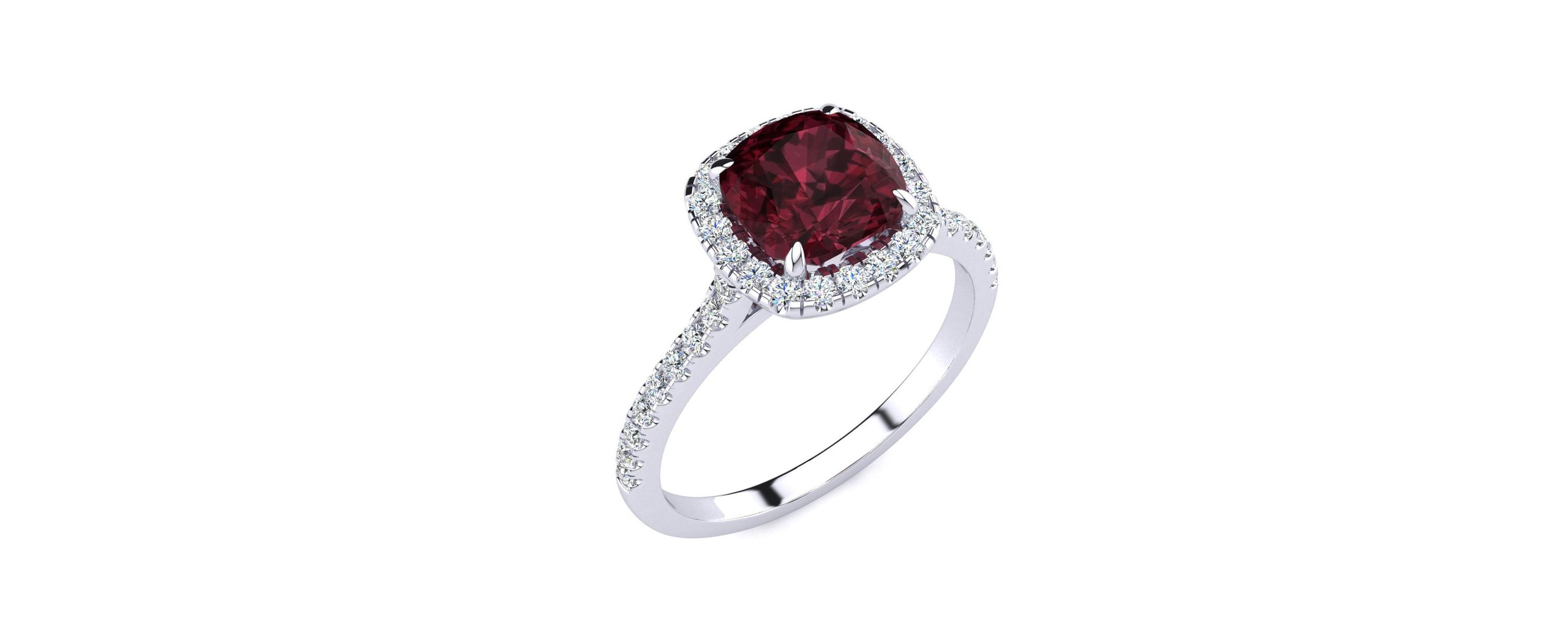 2 ct. t.w. Cushion Cut Garnet and Halo Diamond Ring In Sterling Silver