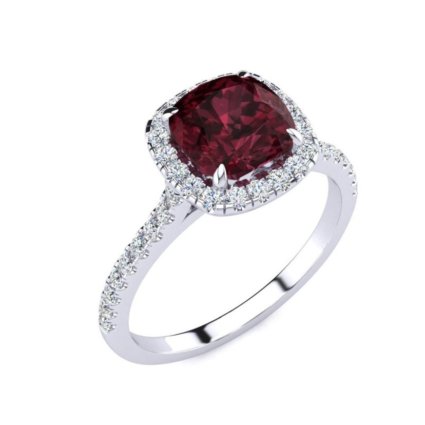 2 ct. t.w. Cushion Cut Garnet and Halo Diamond Ring In Sterling Silver
