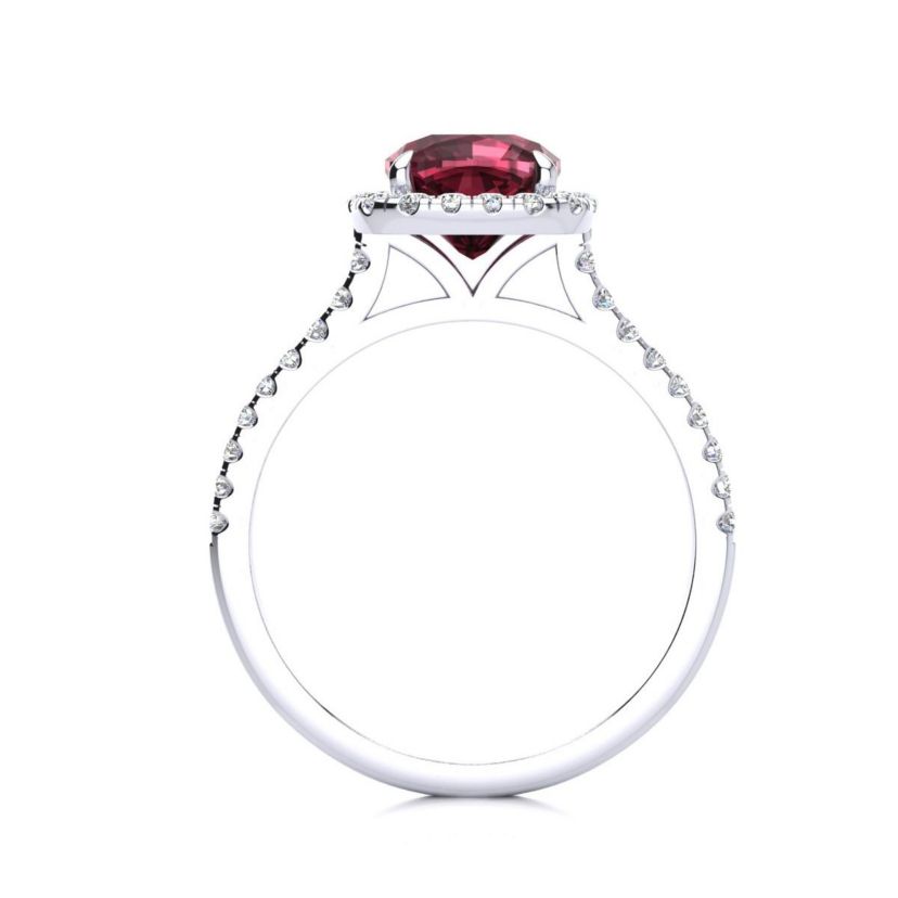 2 ct. t.w. Cushion Cut Garnet and Halo Diamond Ring In Sterling Silver